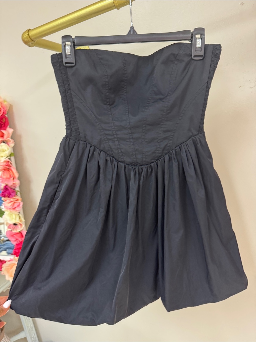 Amanda Uprichard Black Strapless Fit-and-Flare Dress